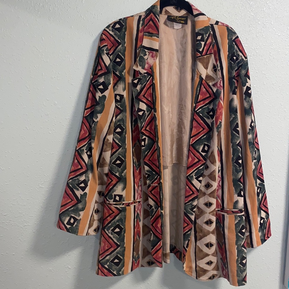VINTAGE Toni Garment For CC Magic Wild‎ Women's Tribal Blazer Sz 2X
